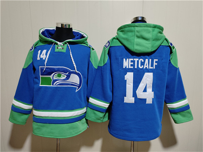 Men's Seattle Seahawks #14 DK Metcalf Royal Ageless Must-Have Lace-Up Pullover Hoodie